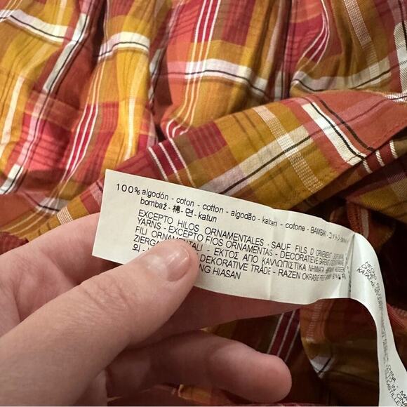 Zara Orange & Red Plaid Off the Shoulder Smoked Dress Size XS - Picture 9 of 11